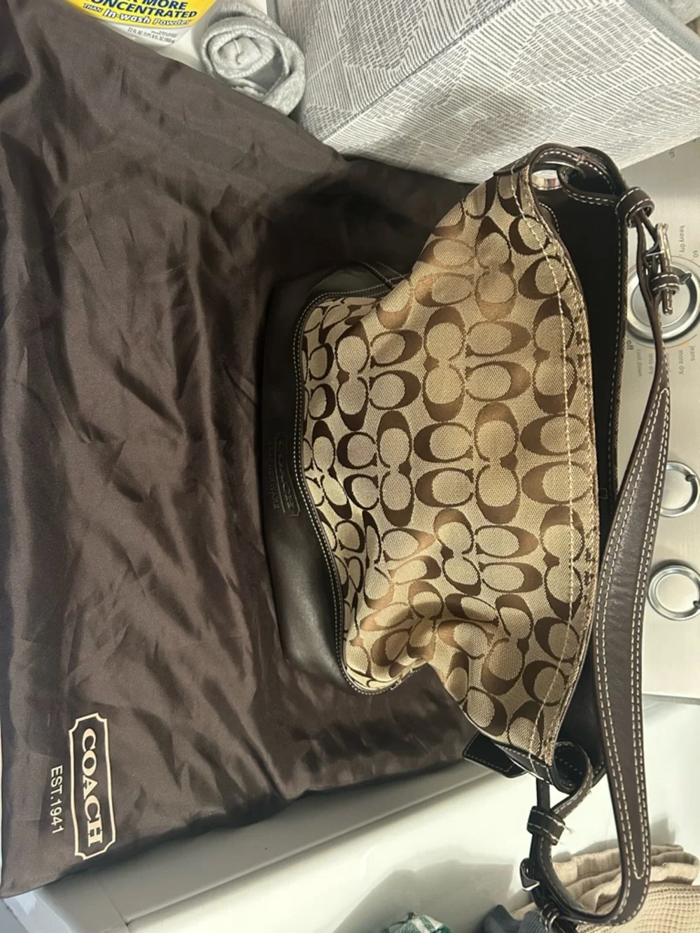 Coach Brown and Tan Signature Canvas Shoulder Bag - Picture 3 of 4